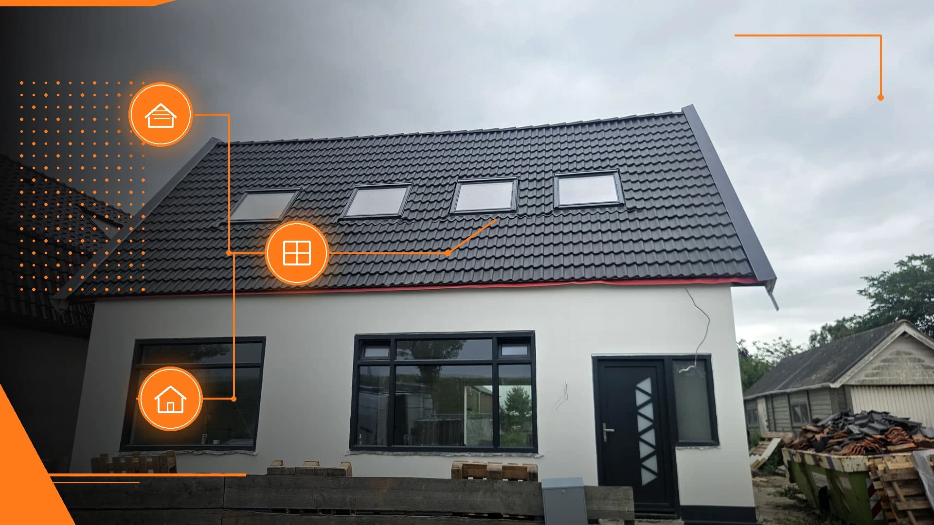 Woning na afronding van de renovatie, met nieuwe dakramen en gevel