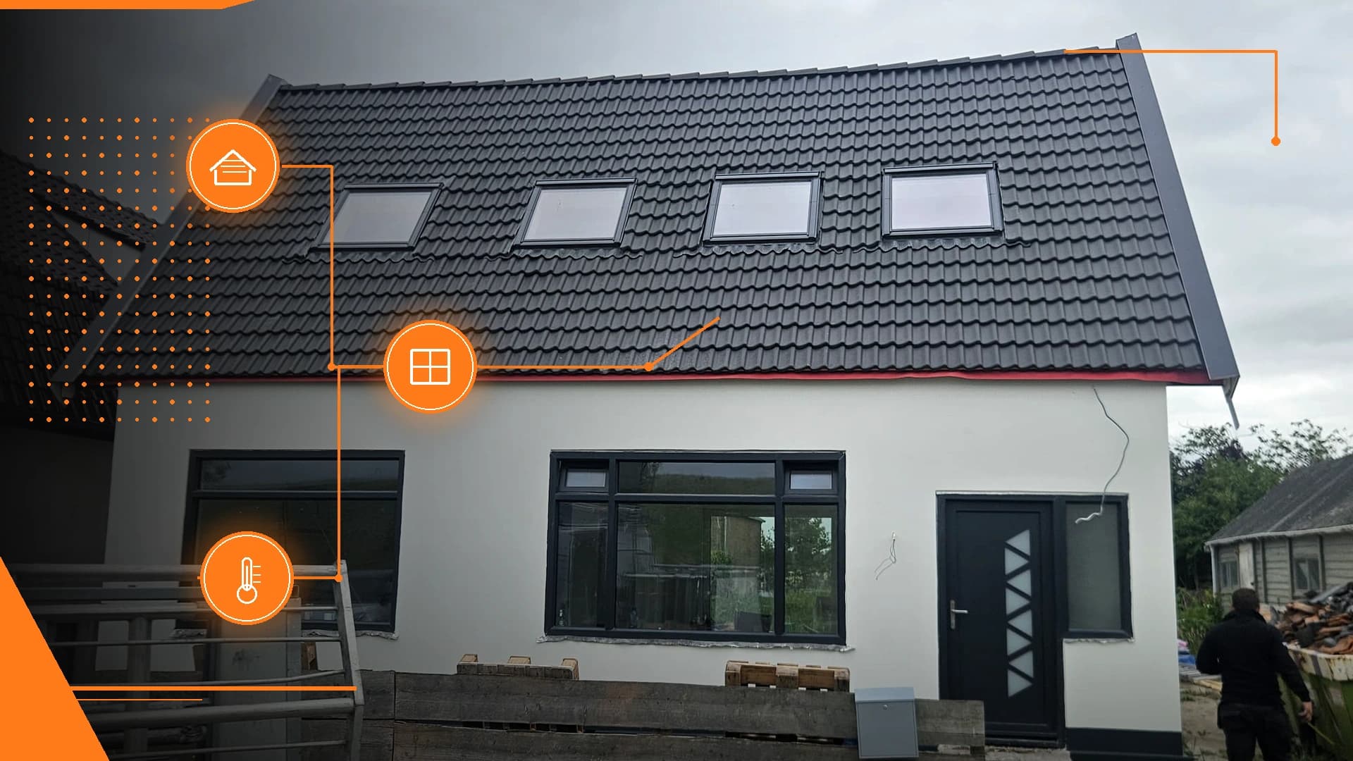 Voorgevel van een woning na renovatie